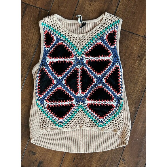 Topshop Crochet Knit Granny Squares Sleveless Sweater Small - Picture 1 of 7